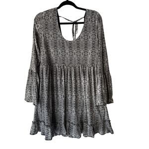 Sea Gypsies Dress Womens Medium Long Sleeve Boho Mini Ruffle Hem‎ Tie Back